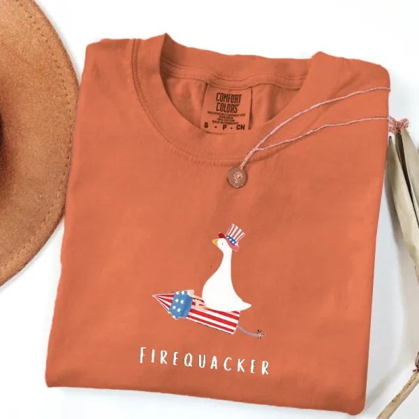 Comfort Colors Funny Fourth Of July Shirt, Firequacker Goose Tee, USA Comfort Colors Patriotic Oversized T-Shirt, Summer Outfits,