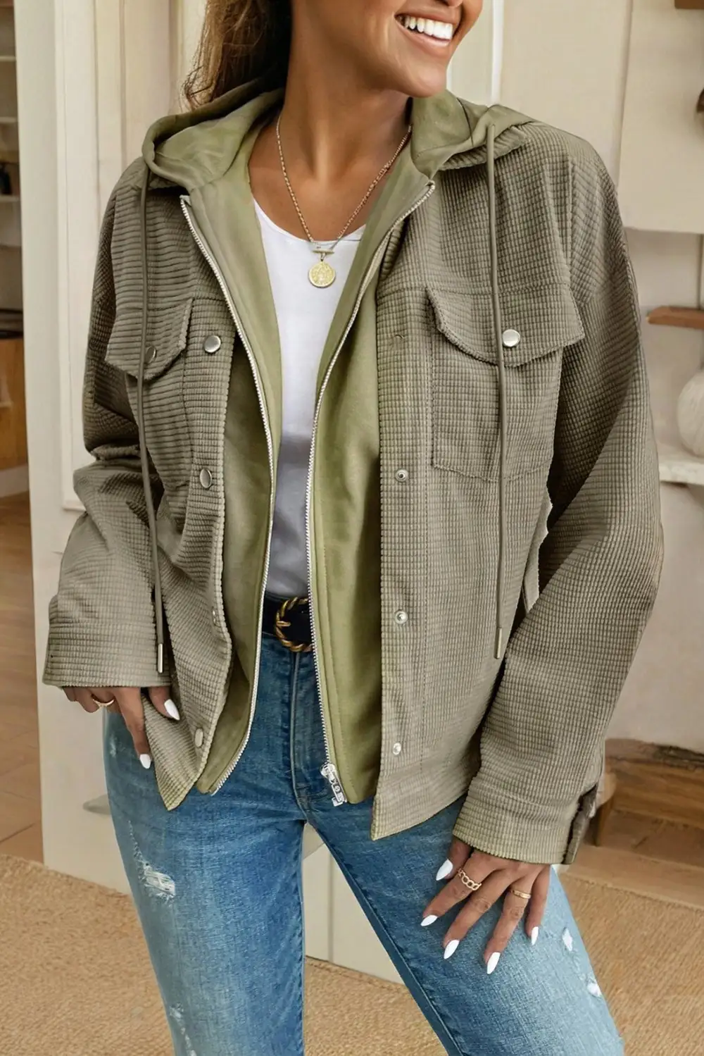 Thermal Knit Textured Hooded Jacket