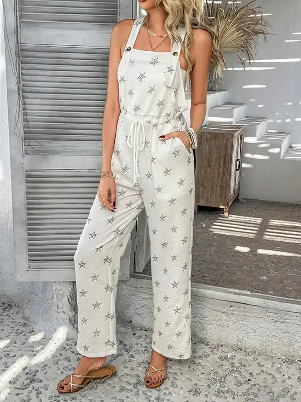 Mouwloze Jumpsuits Met Trekkoord Knoopsluiting En Bedrukte Spaghetti