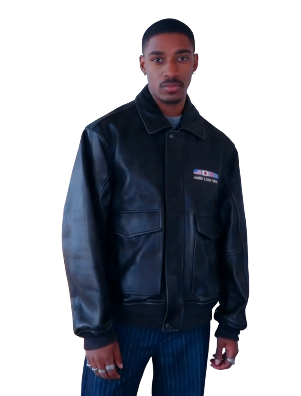 Men's solid color sporty windproof leather jacket