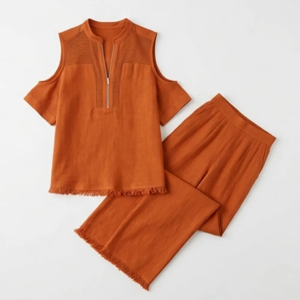 Crochet Linen Two Piece Set