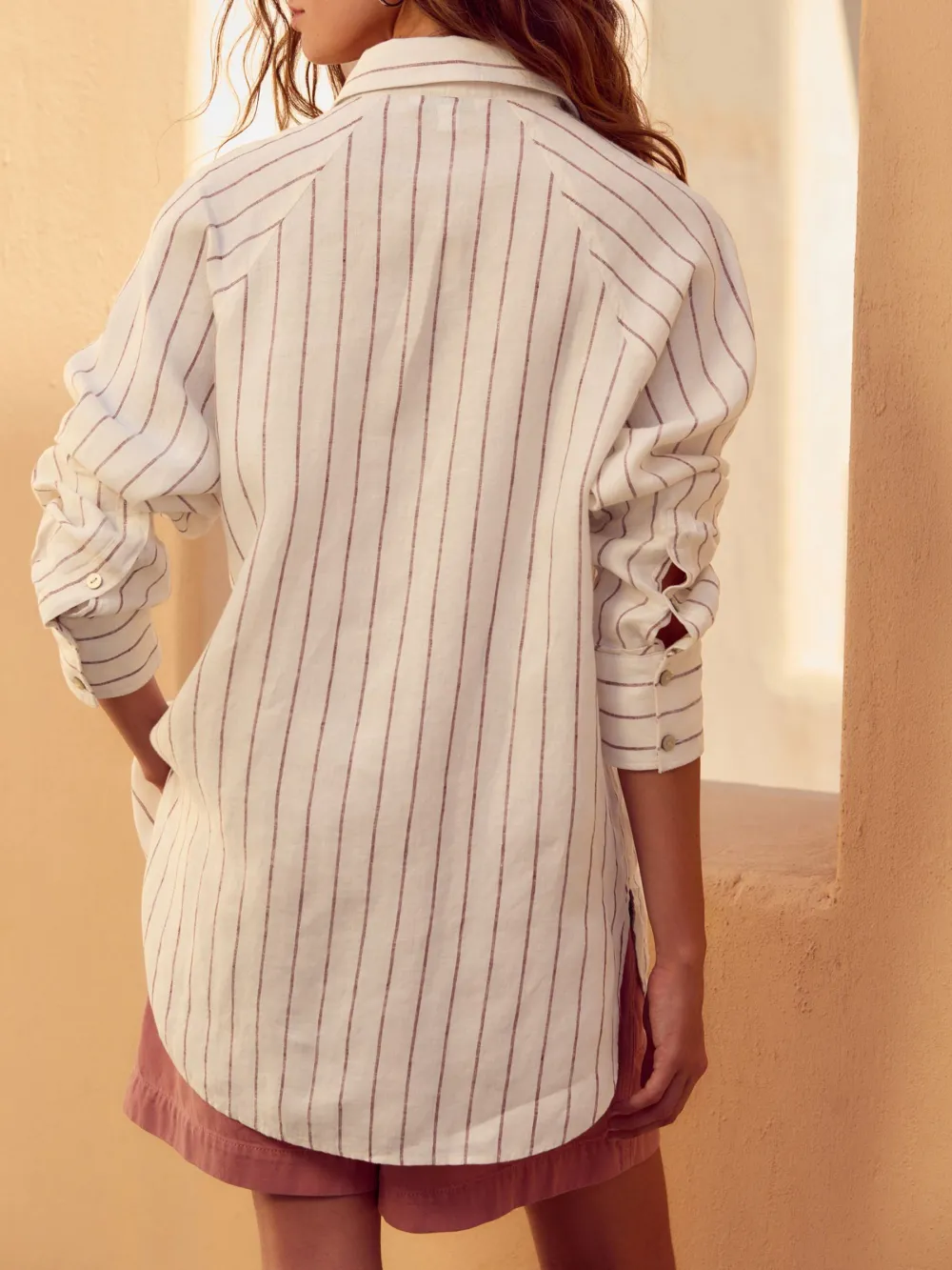 Linen Flat Collar Loose Long Sleeve Shirt