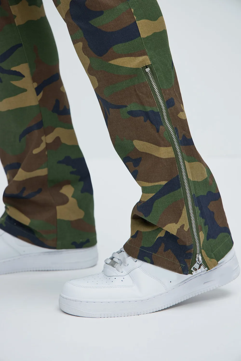 Waxed Cargo Zipper Flare Pants