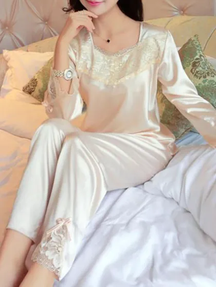 Flower Lace Satin Pajama Set