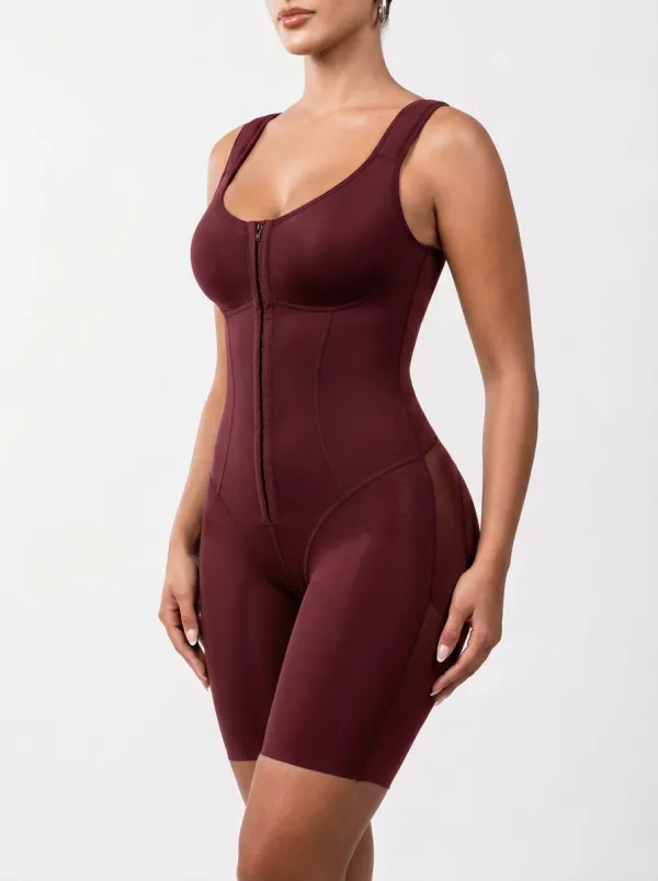 Women's Tummy Control Zipper Front Mesh Panel Shapewear Bodysuit