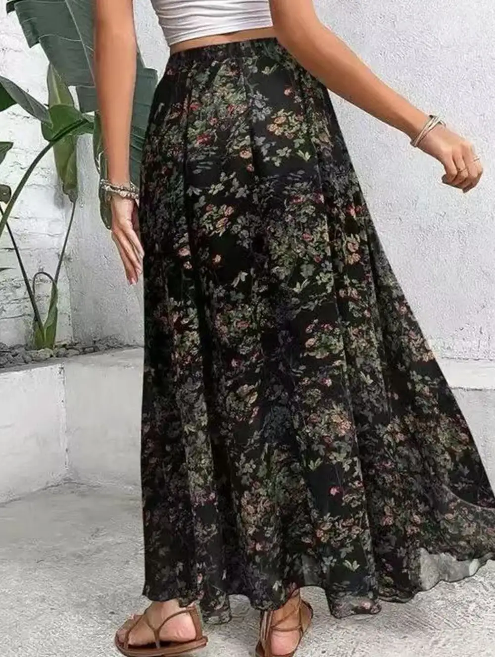 Printed Flare Midi Skirt