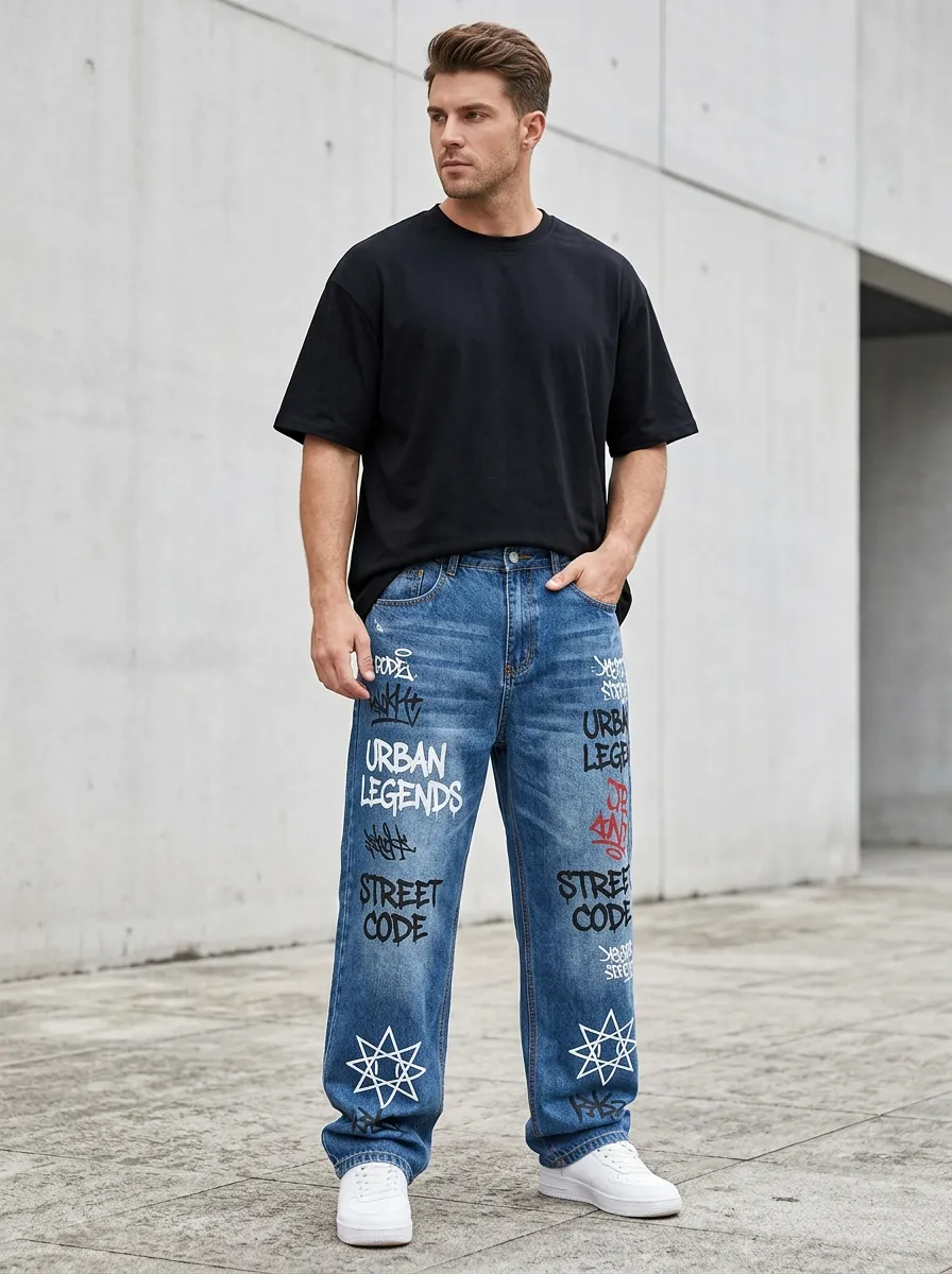 Men's Urban Streetwear Graffiti Jeans