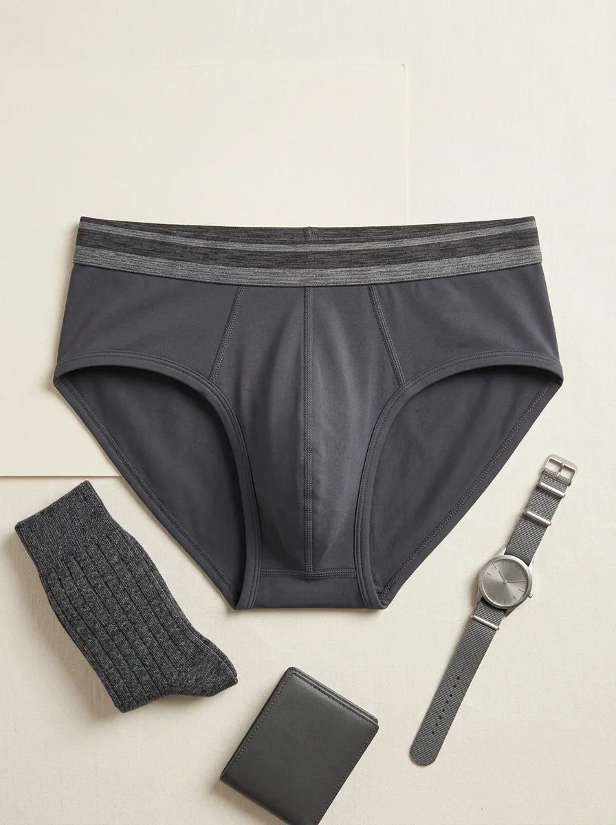 Men's Solid Charcoal Grey Elastic Waistband Briefs