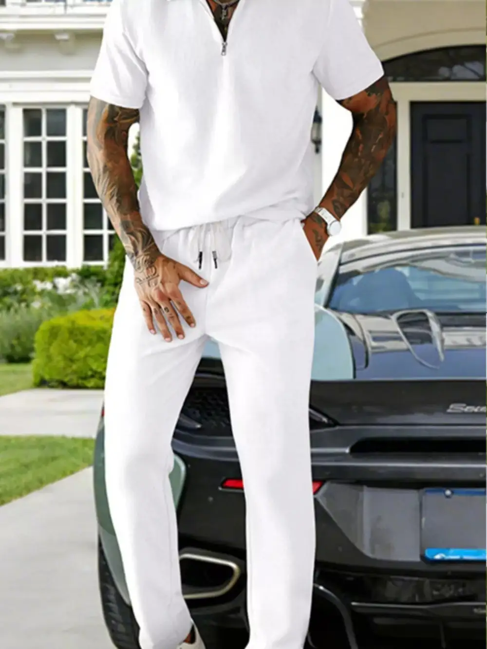 Men's Full Size Casual Zipper Polo Shirt