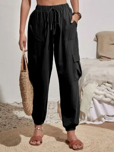 Drawstring Pocketed Cargo-Detail Jogger Pants