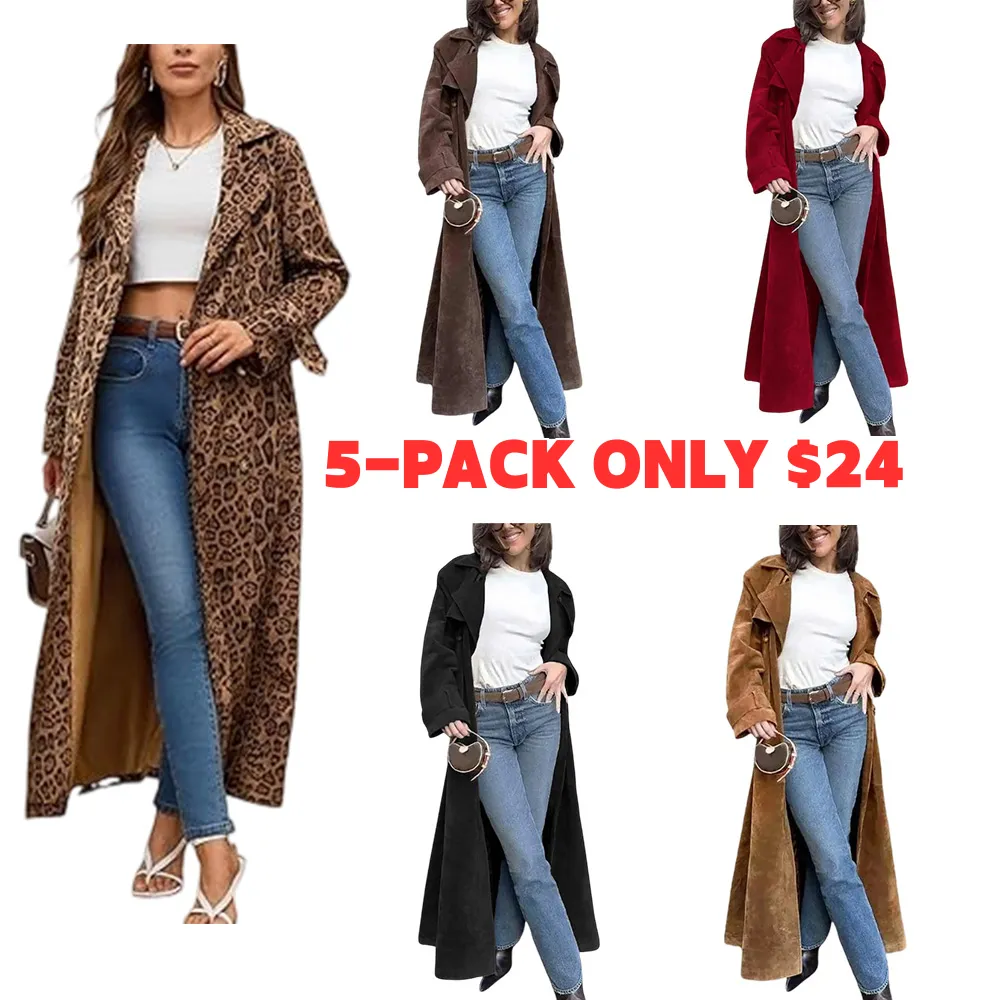 Women's Autumn And Winter Faux Suede Long Trench Coat Notched Lapel Double-Breasted Long Coat With Belt Casual Longline Outerwear Womenswear Jackets