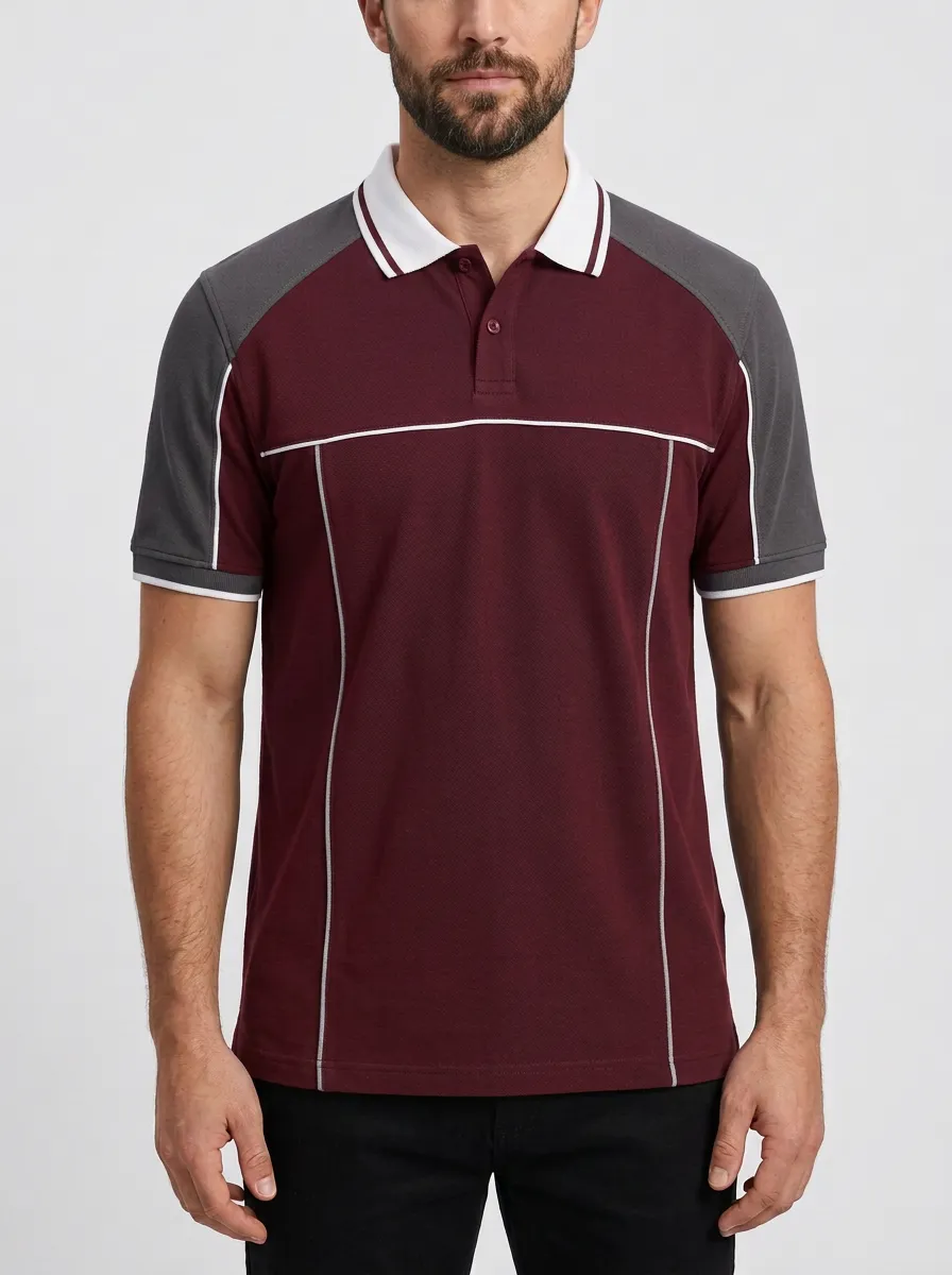 Men's Sport Colorblock Contrast Piping Polo Shirt