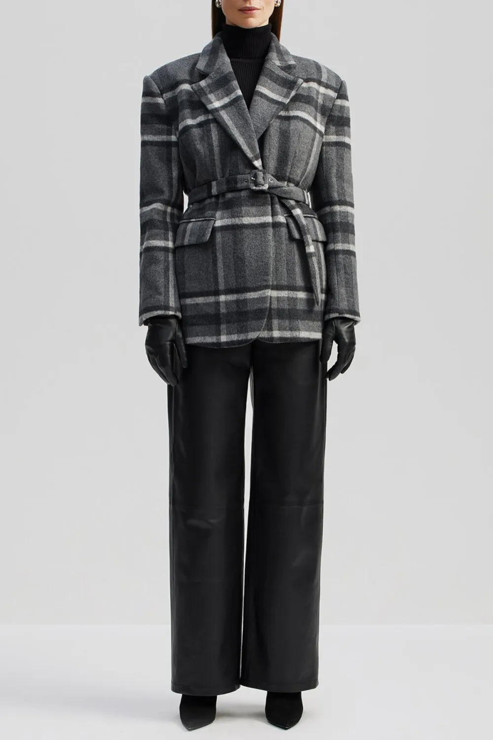 Belted Plaid Wool Jacket