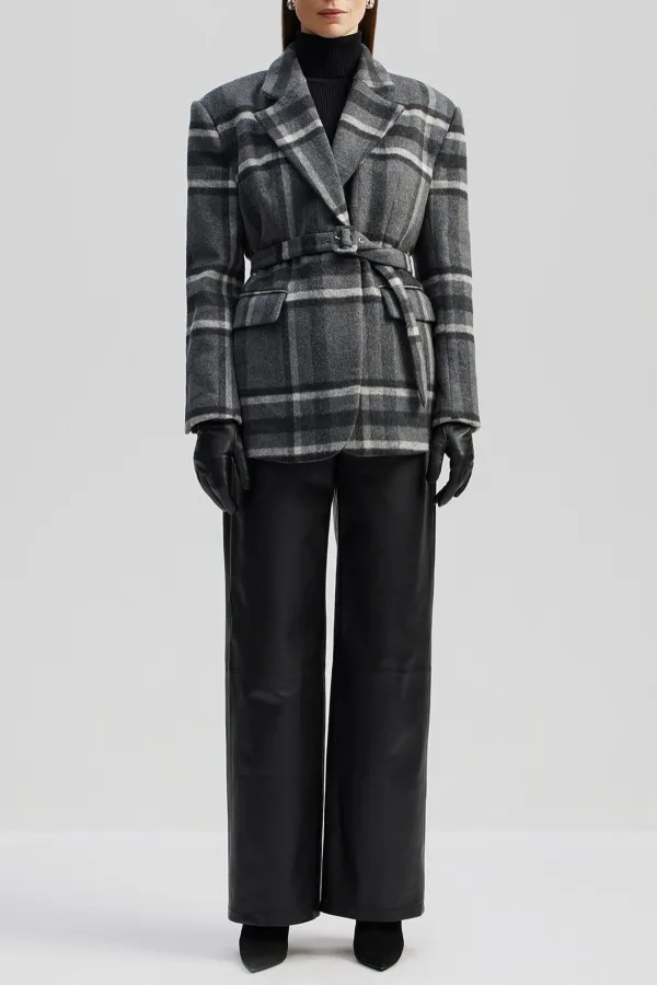 Belted Plaid Wool Jacket
