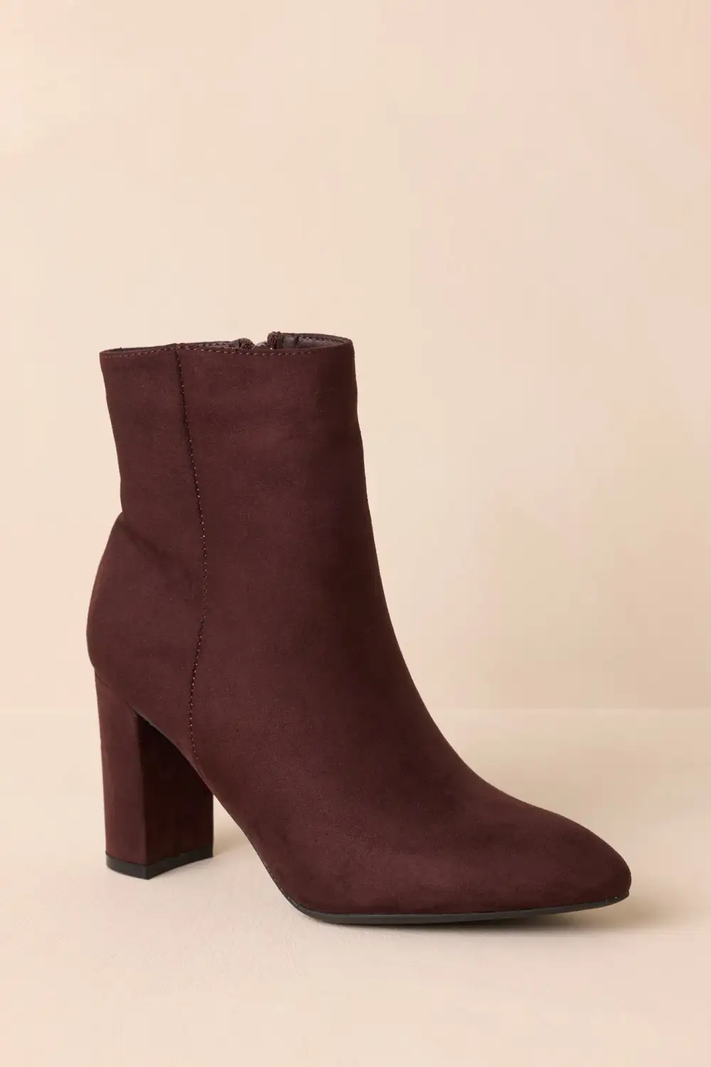 Faux Suede Pointed Toe Block Heel Ankle Boots