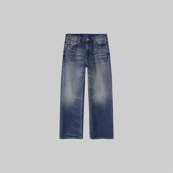 Distressed Whiskered Straight Leg Jeans