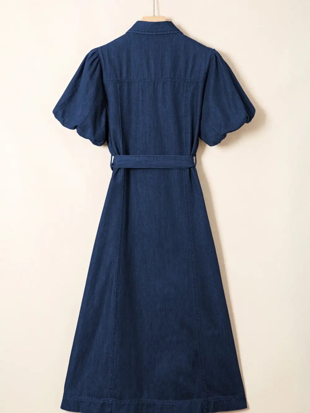 Denim Button Front Tie Waist Midi Dress