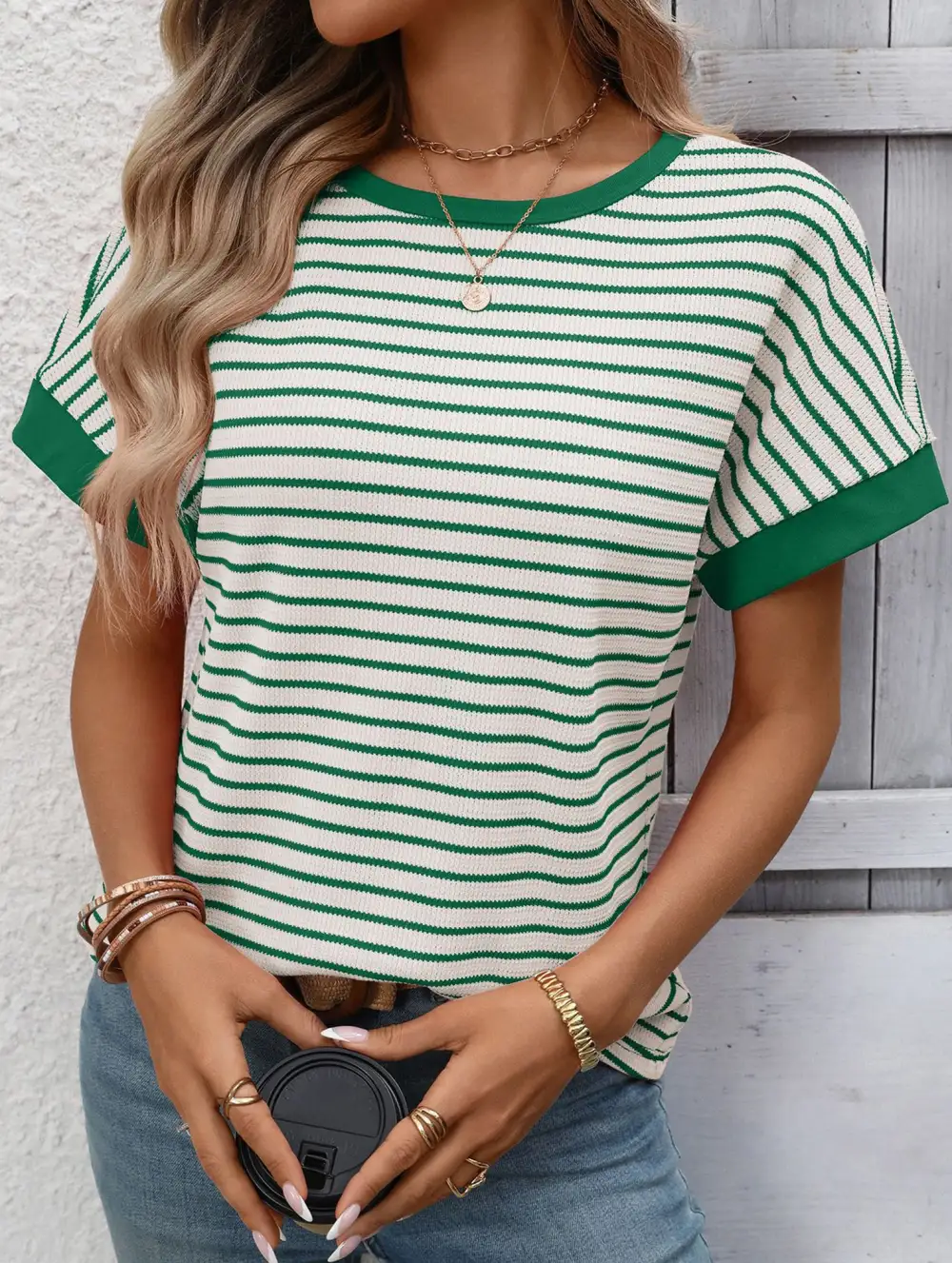 Crew Neck Patchwork Short Sleeve Tee