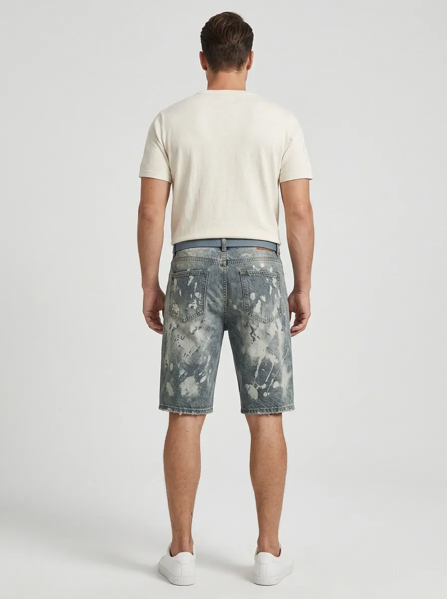 Men's Paint Splatter Distressed Distressed Denim Shorts