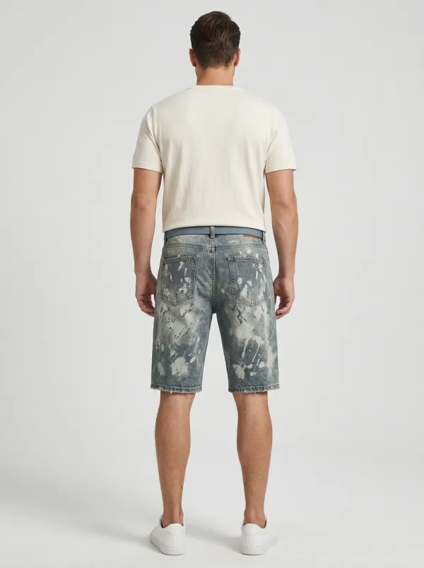 Men's Paint Splatter Distressed Distressed Denim Shorts