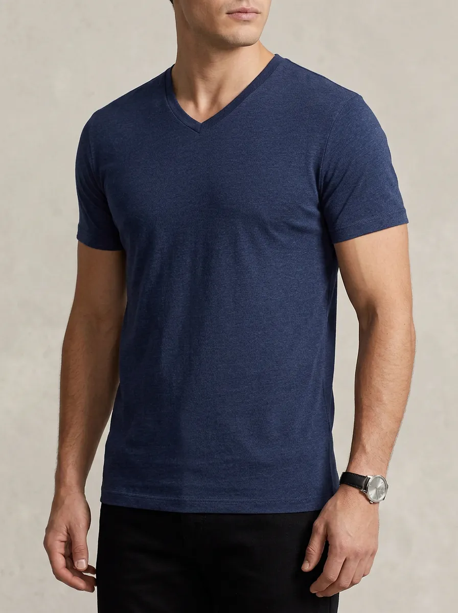 Minimal Ribbed V-Neck Clean Look Men's Slim Fit Short Sleeve T-Shirt