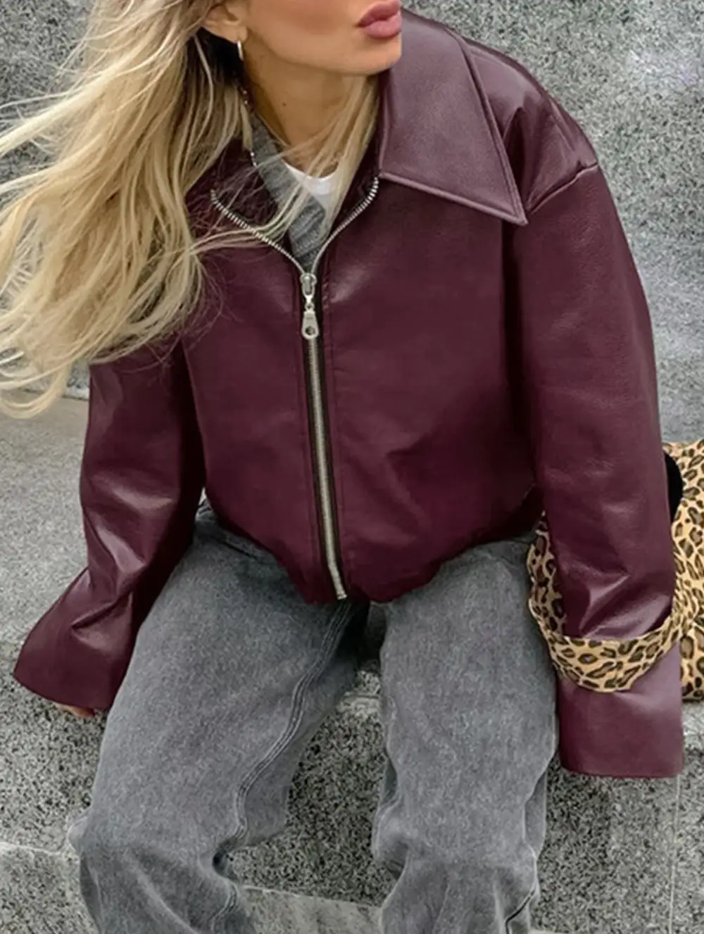 Loose Fitting Motorcycle Leather Jacket