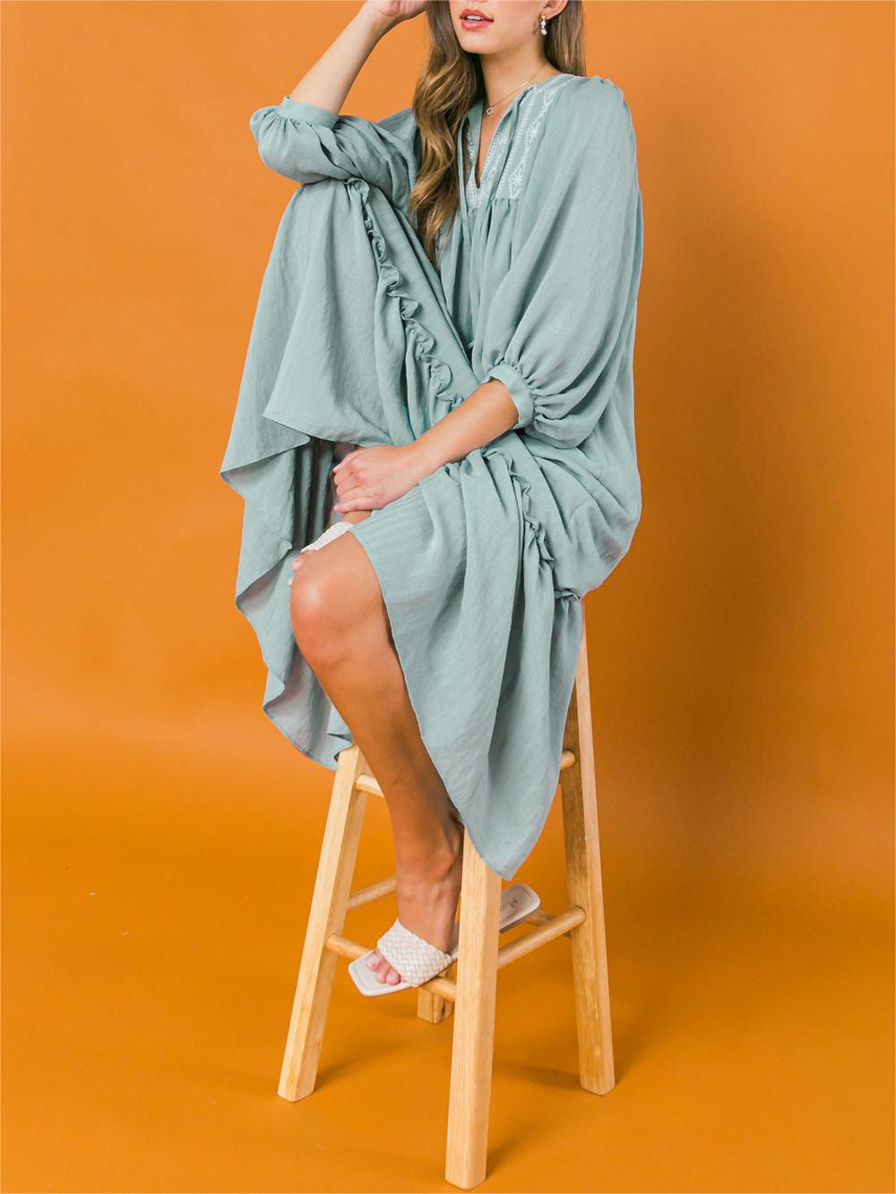 Light Blue Ruffled Midi Dress