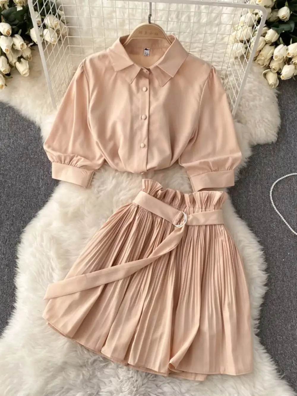 Puff Sleeve Pleated Coordinated Set