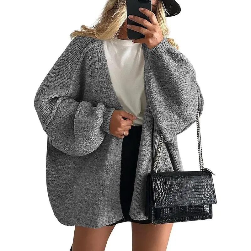 Womens Oversized Cardigan Sweaters 2025 Fall Long Lantern Sleeve Knit Open Front Lightweight Sweater Knitwear Womenswear