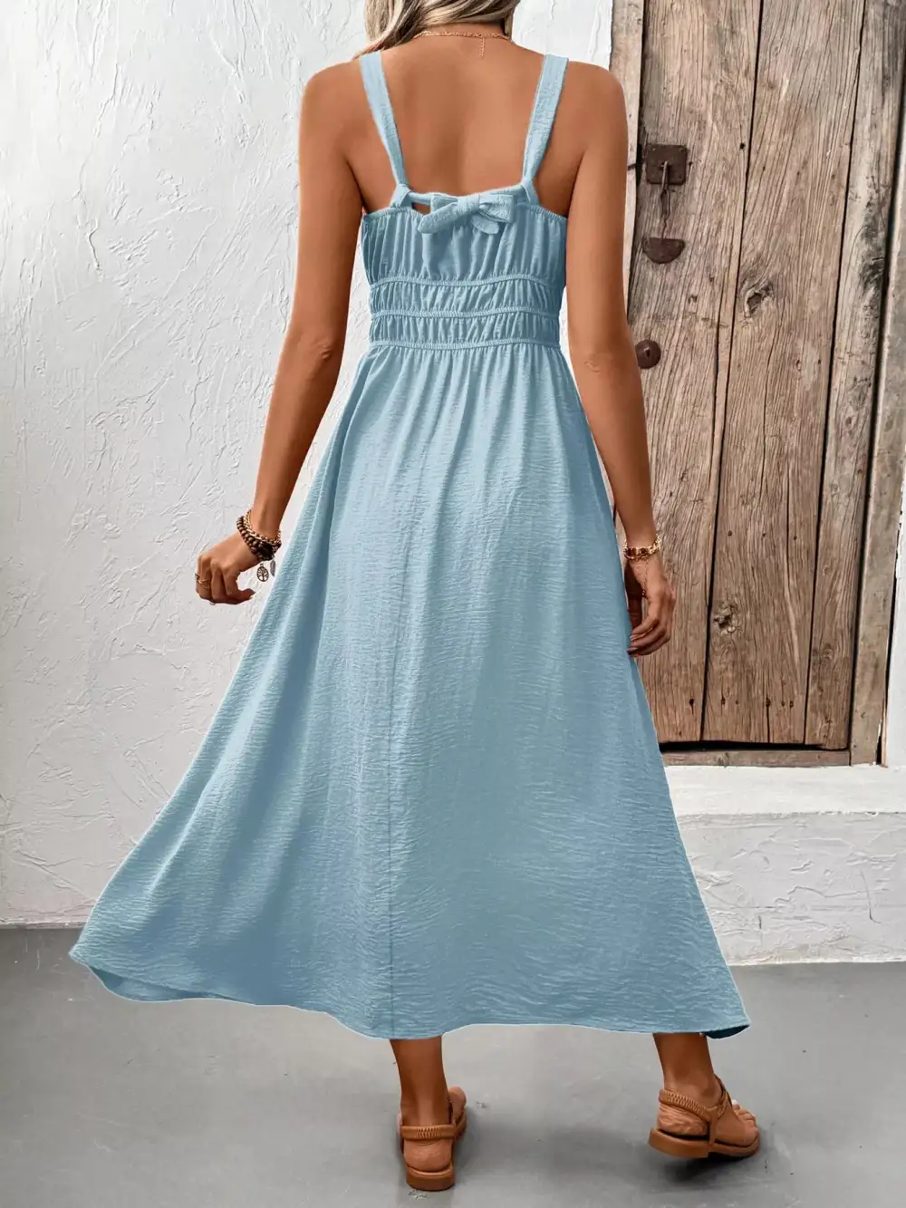 Smocked Sleeveless Midi Dress
