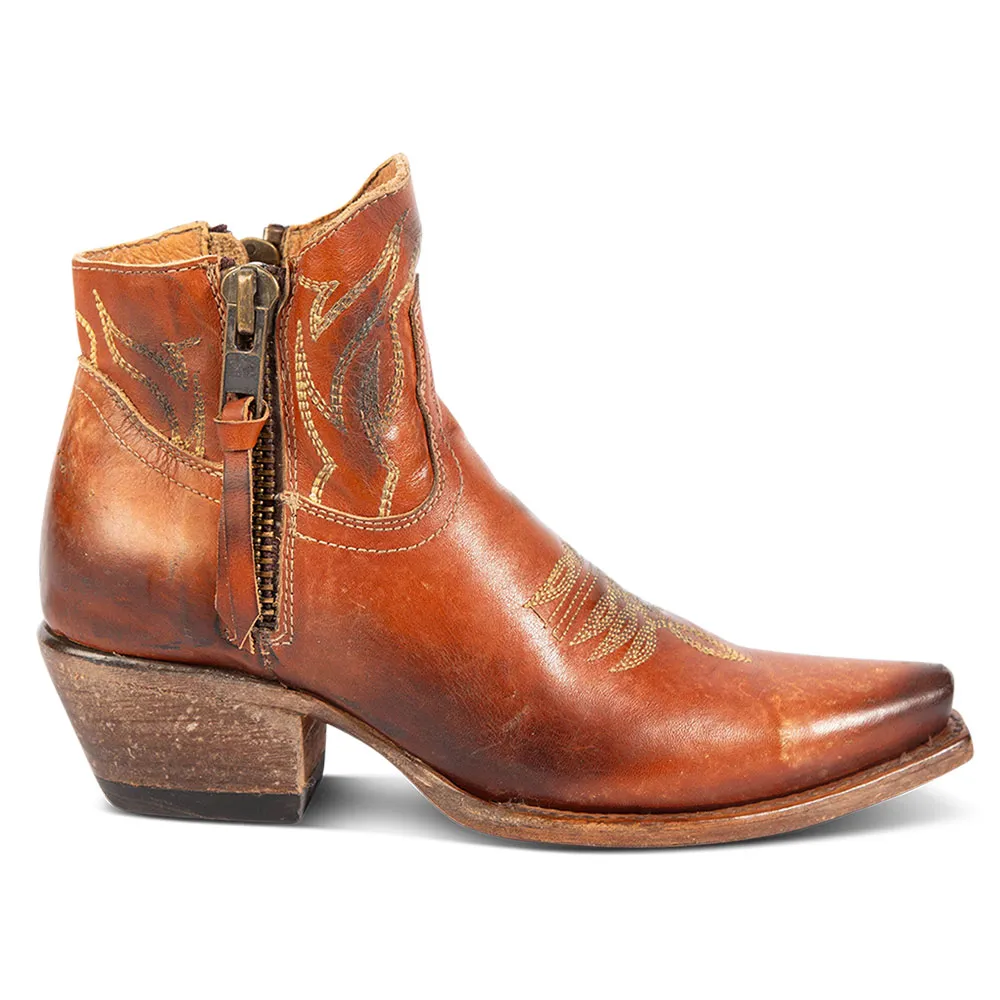 Modern Faux-Leather Distressed Embroidered Zip-Up Western Boots