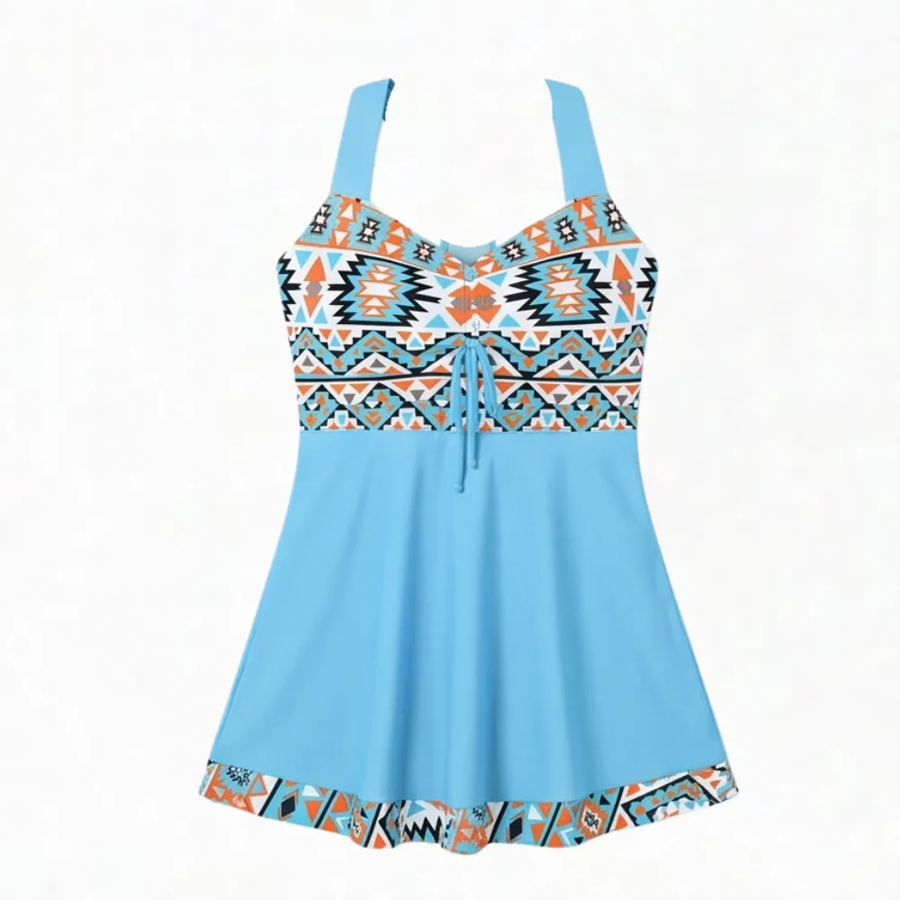 Floral Halter Swimdress With Skirted Hem