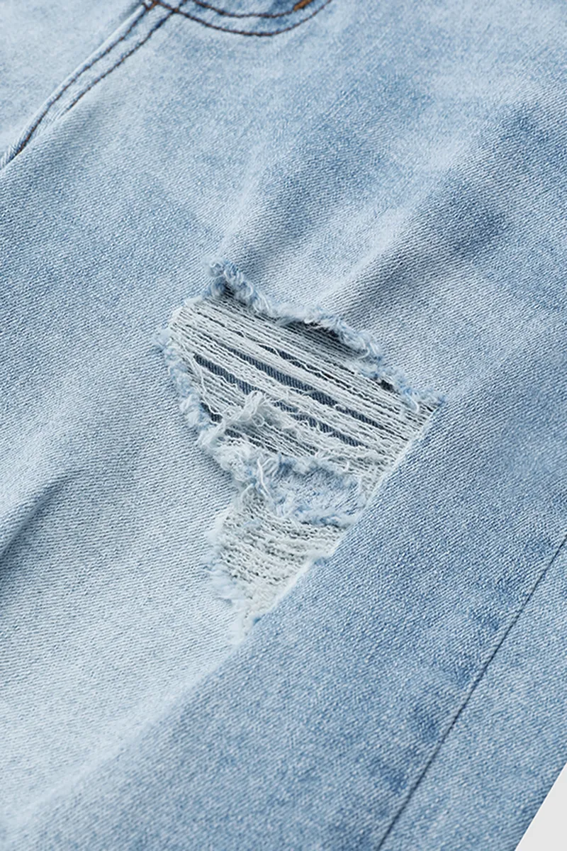 Ripped Raw Hem Denim Bermuda Shorts