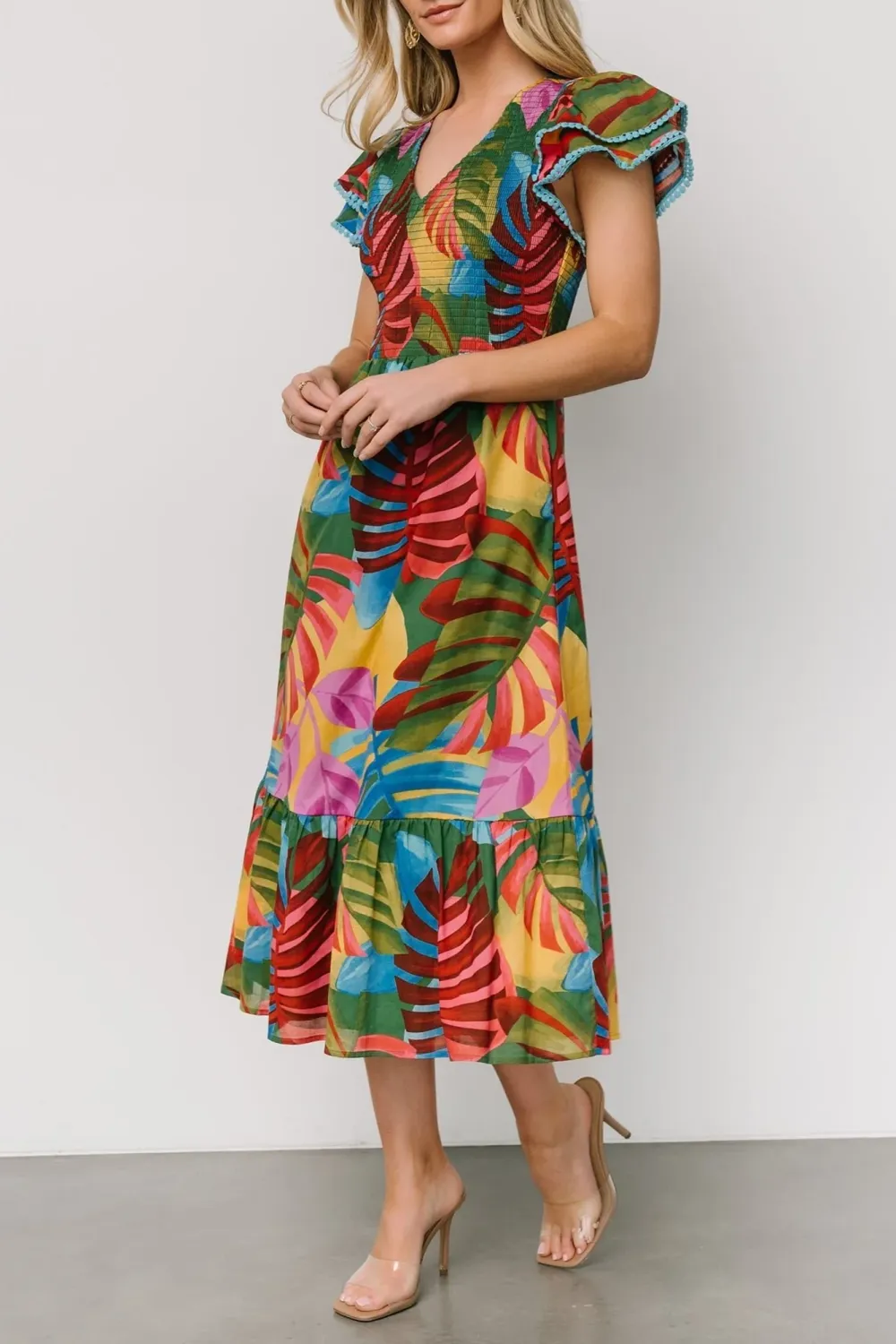 Retro Vintage Distressed Artistic Lotus Leaf Hem Dress