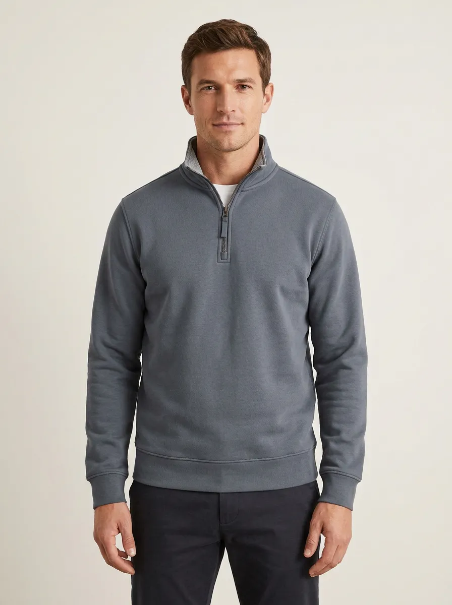Men's Minimalist Textured Stand-Collar Quarter-Zip Sweatshirt