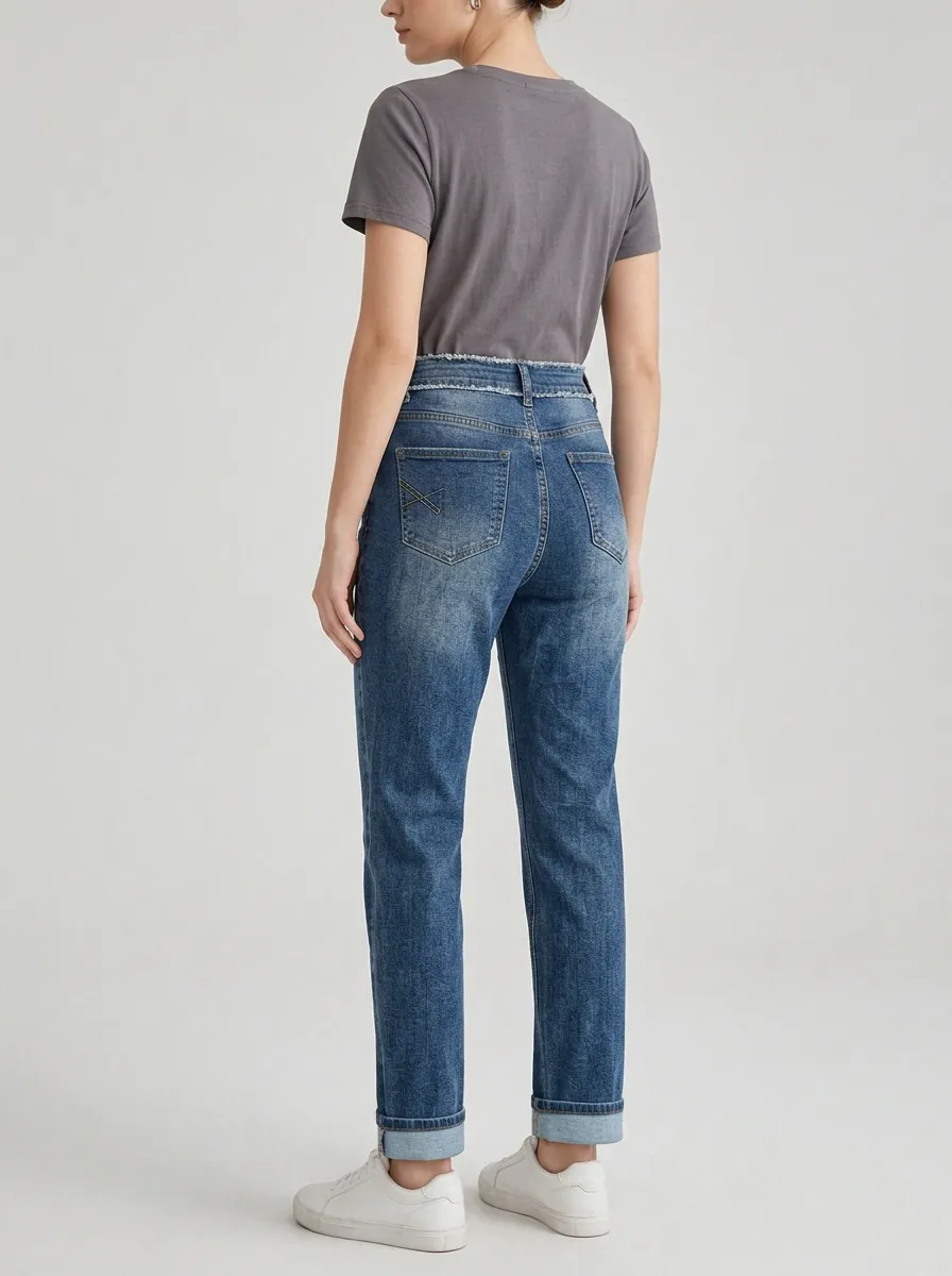 Women's High-Waisted Seamed Straight Leg Denim Jeans