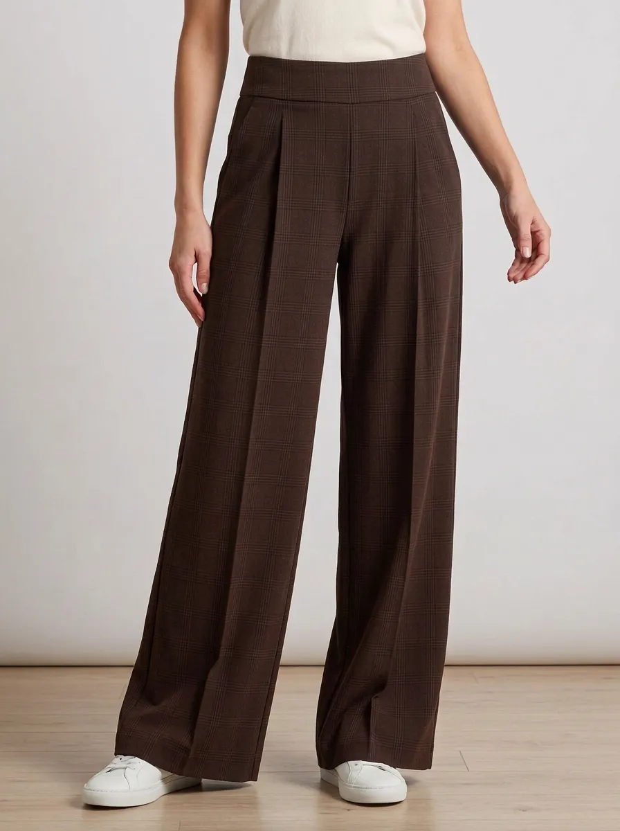 Relaxed Wide-Leg Plaid Printed Women's Wide-Leg Pants