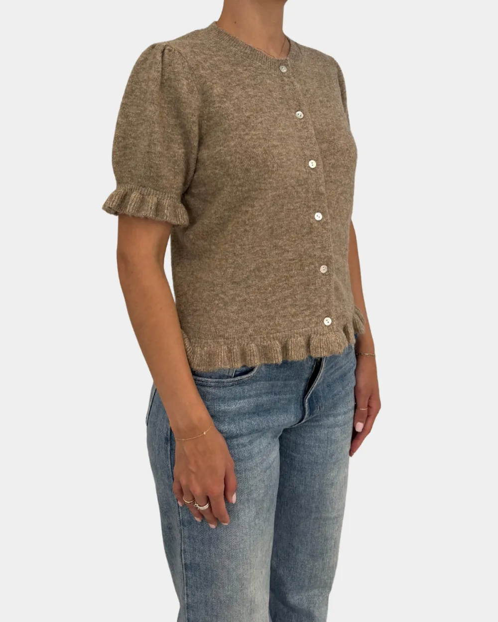 Ruffle Accent Knit Cardigan