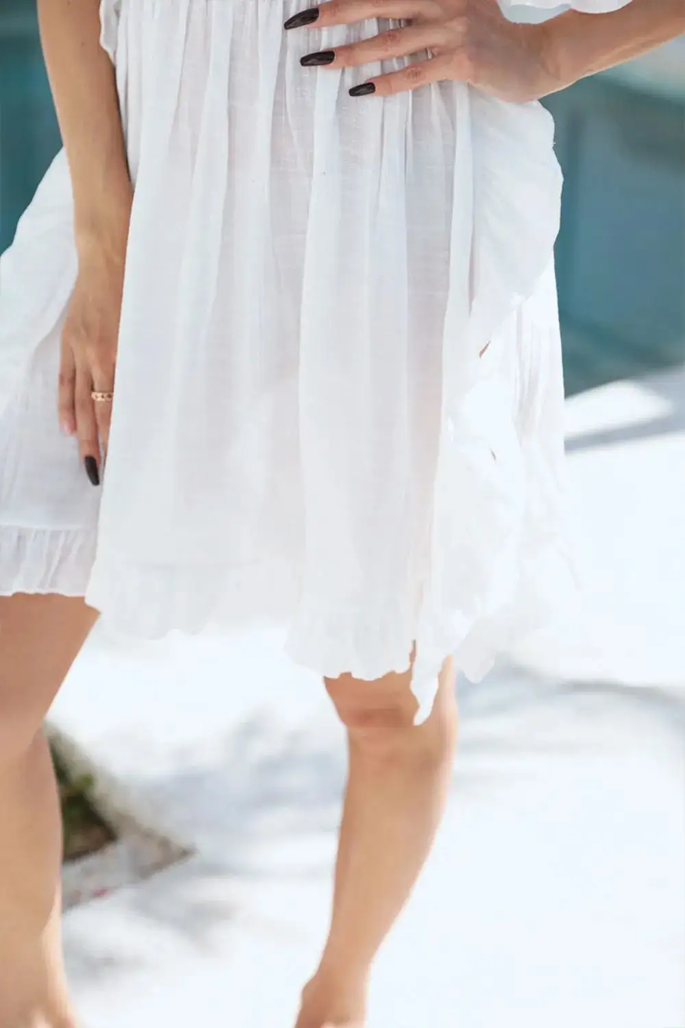 Ruffled Smocked Waist V Neck Swim Cover Up