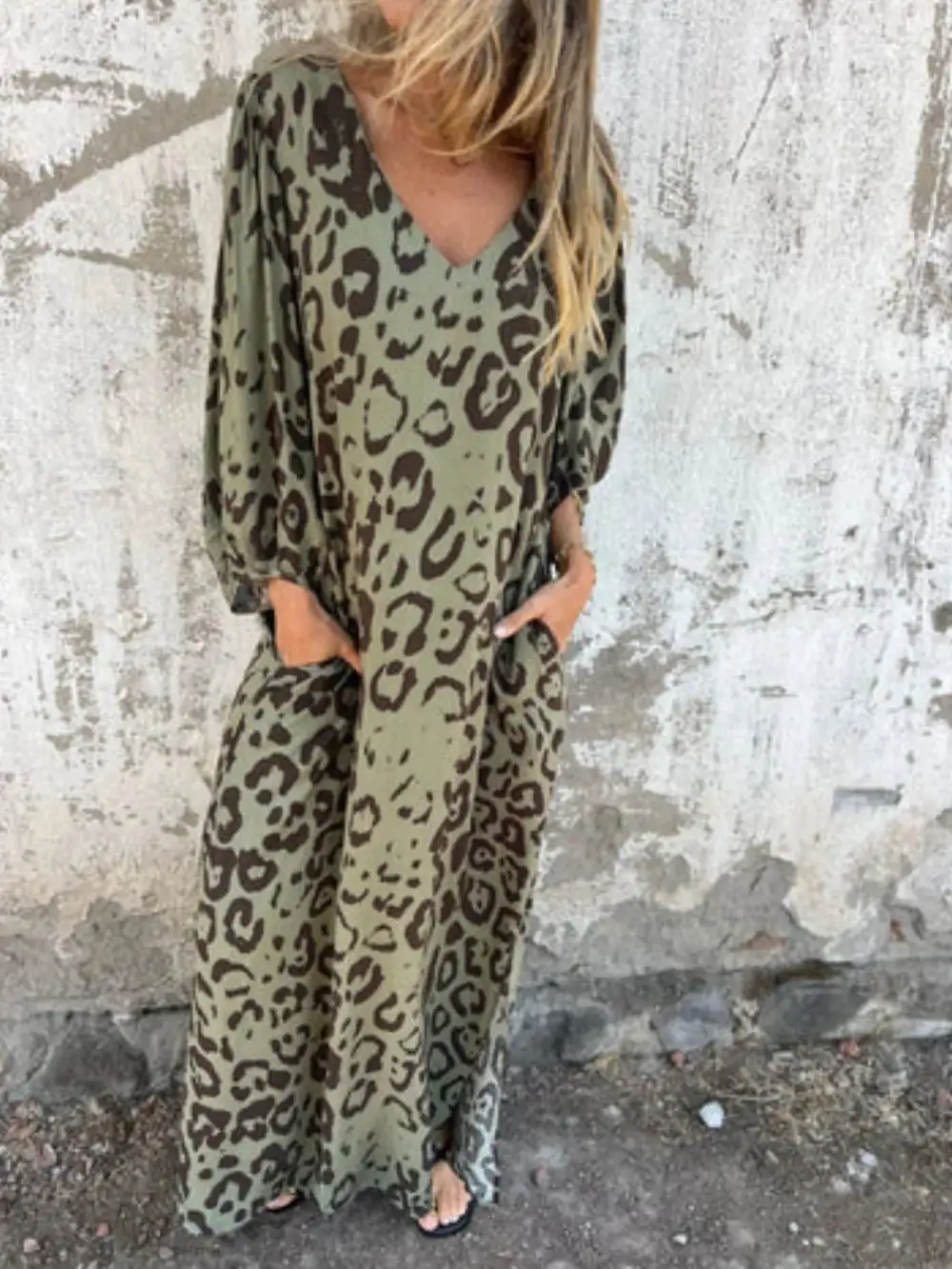 V-Neck Printed Midi Dress
