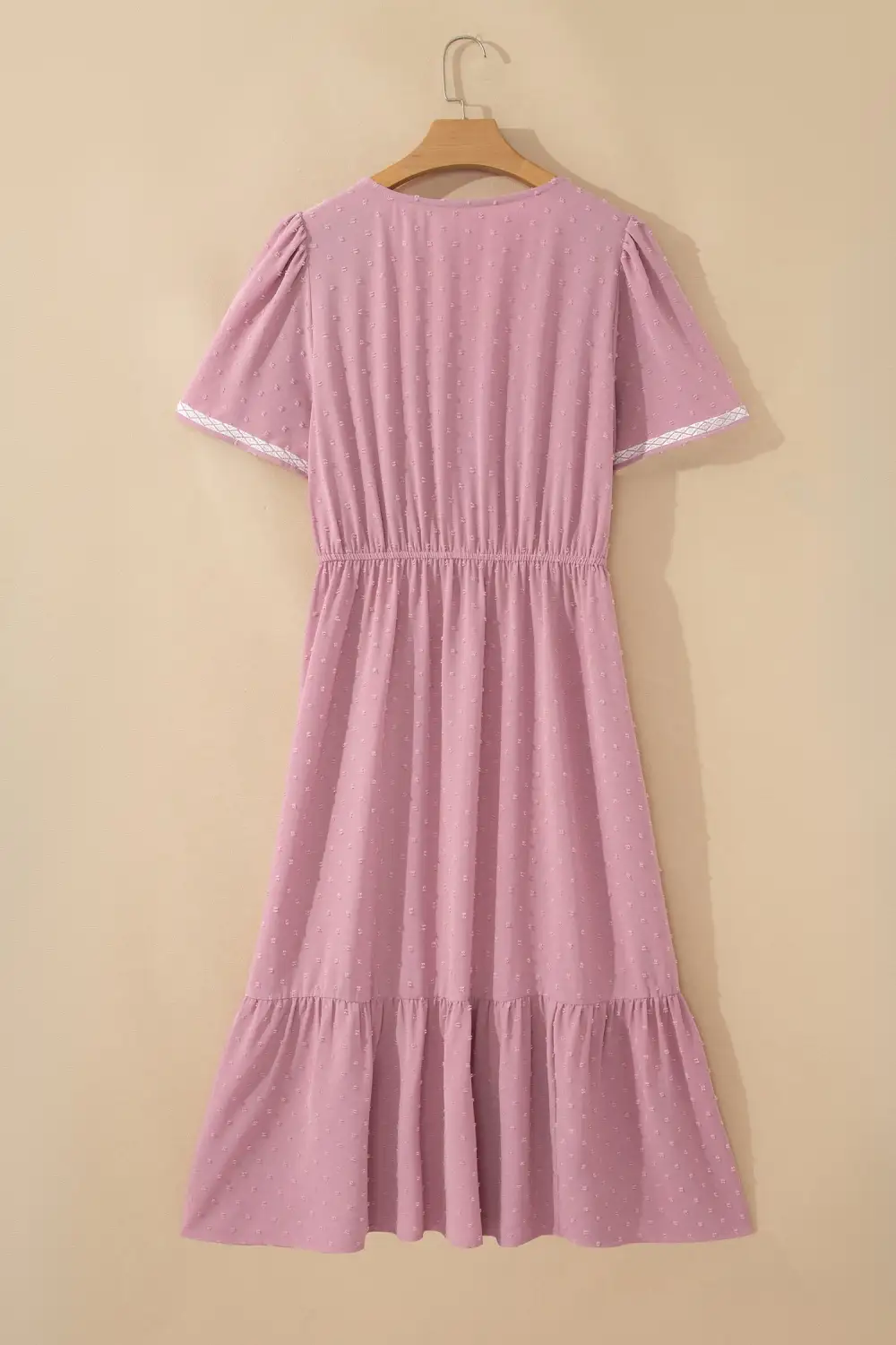 Smocked Short Sleeve High Waist Midi Dress