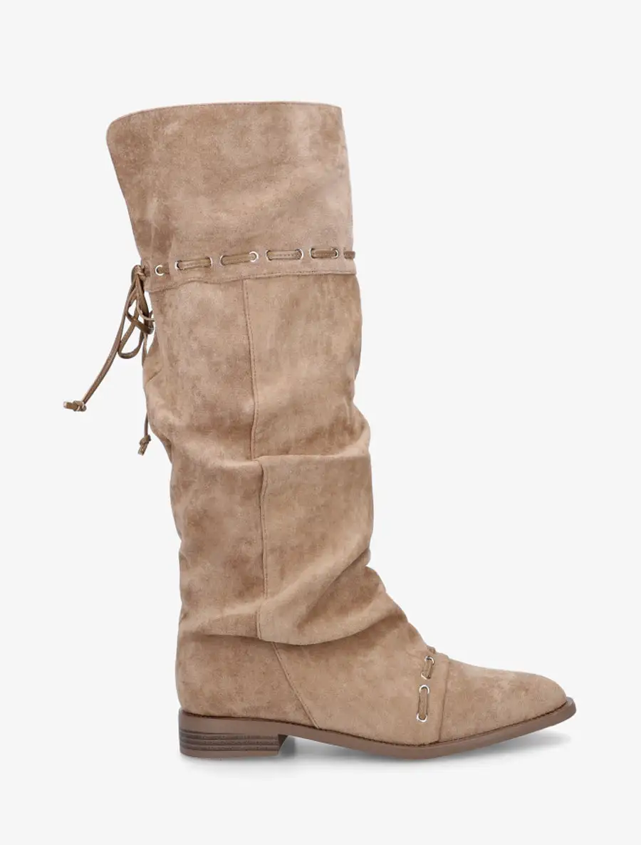 Relaxed Block Heel Faux Suede Knee High Boots