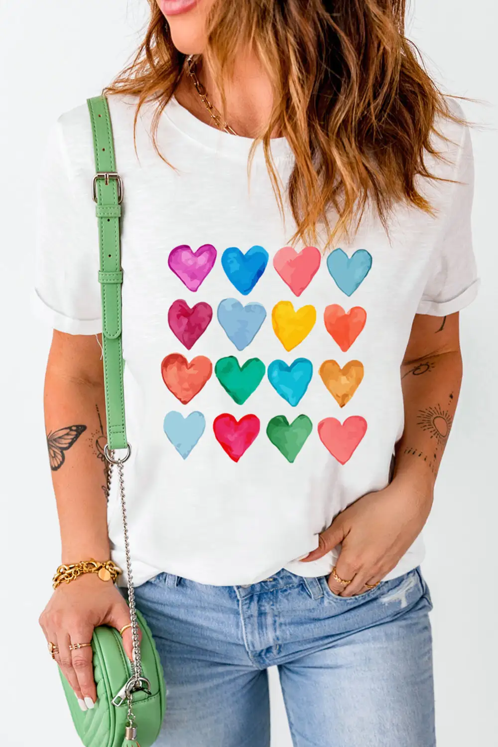 White Colorful Heart Shaped Print