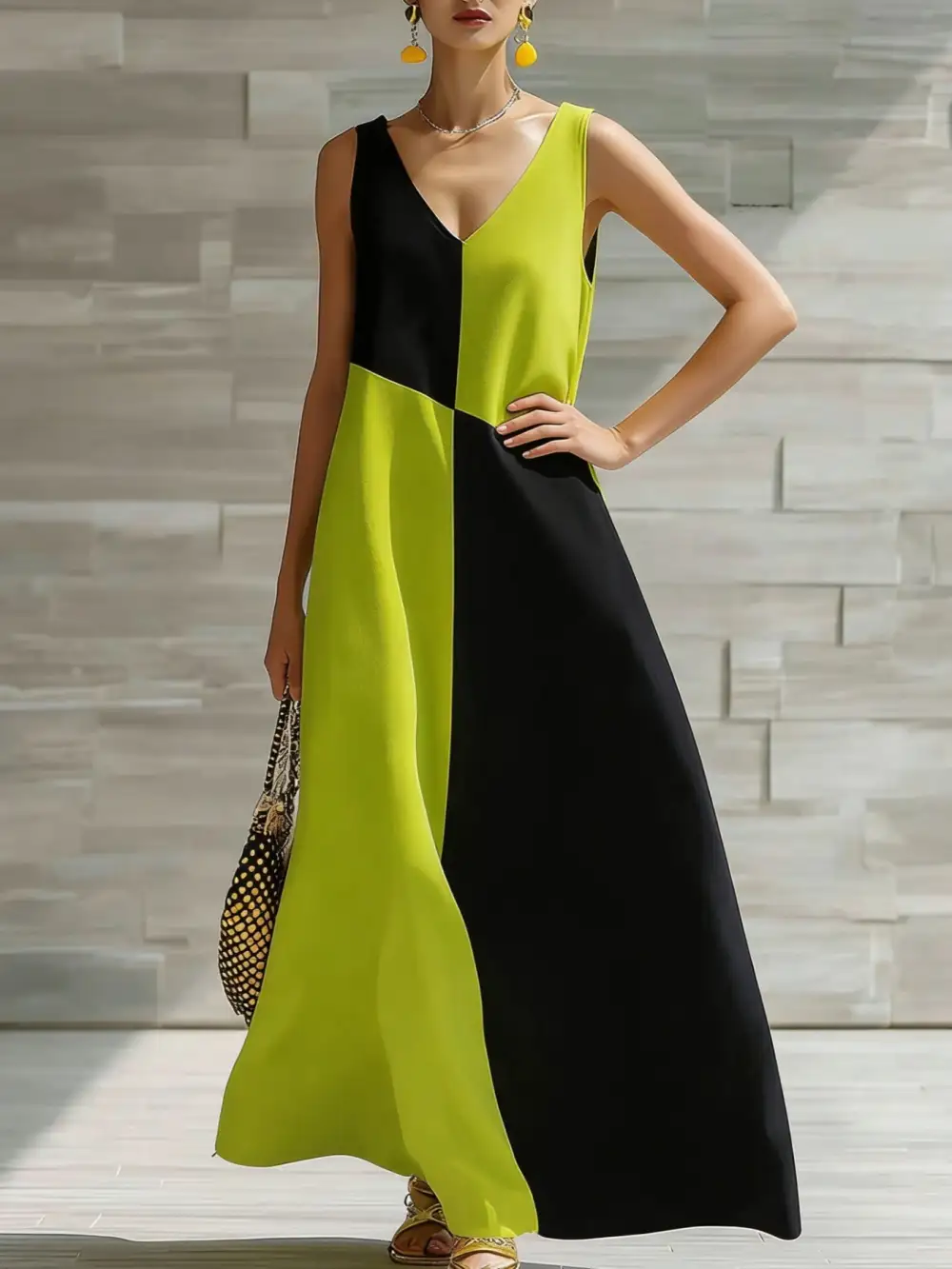 Patchwork Sleeveless Maxi Dress
