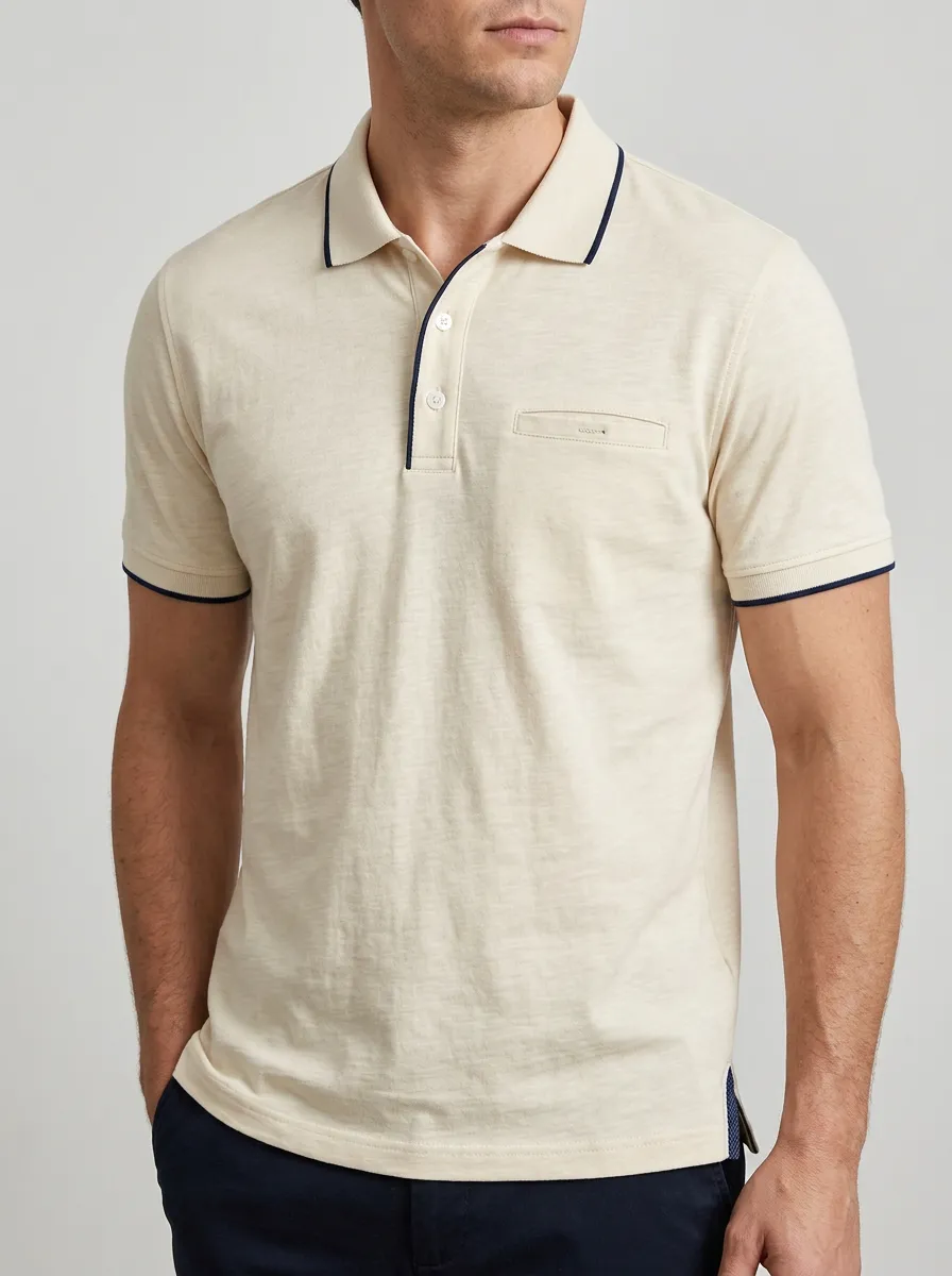 Men's Casual Contrast Trim Pocket Polo Shirt