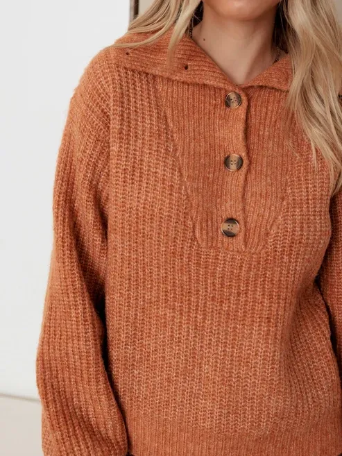 100% Wool Button-Up Neck Pullover Sweater