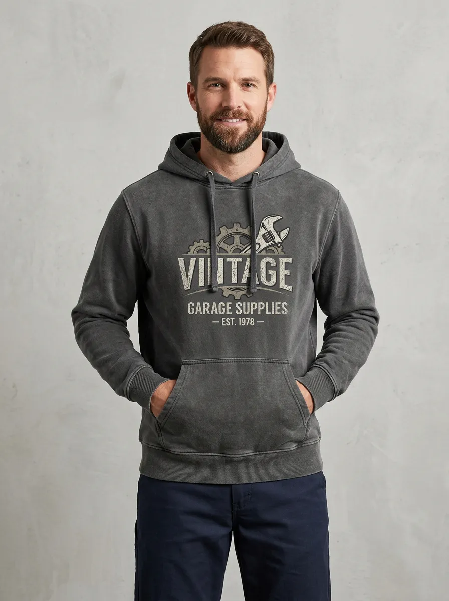 Men's Mechanic Garage Vintage Gear Wrench Graphic Hoodie