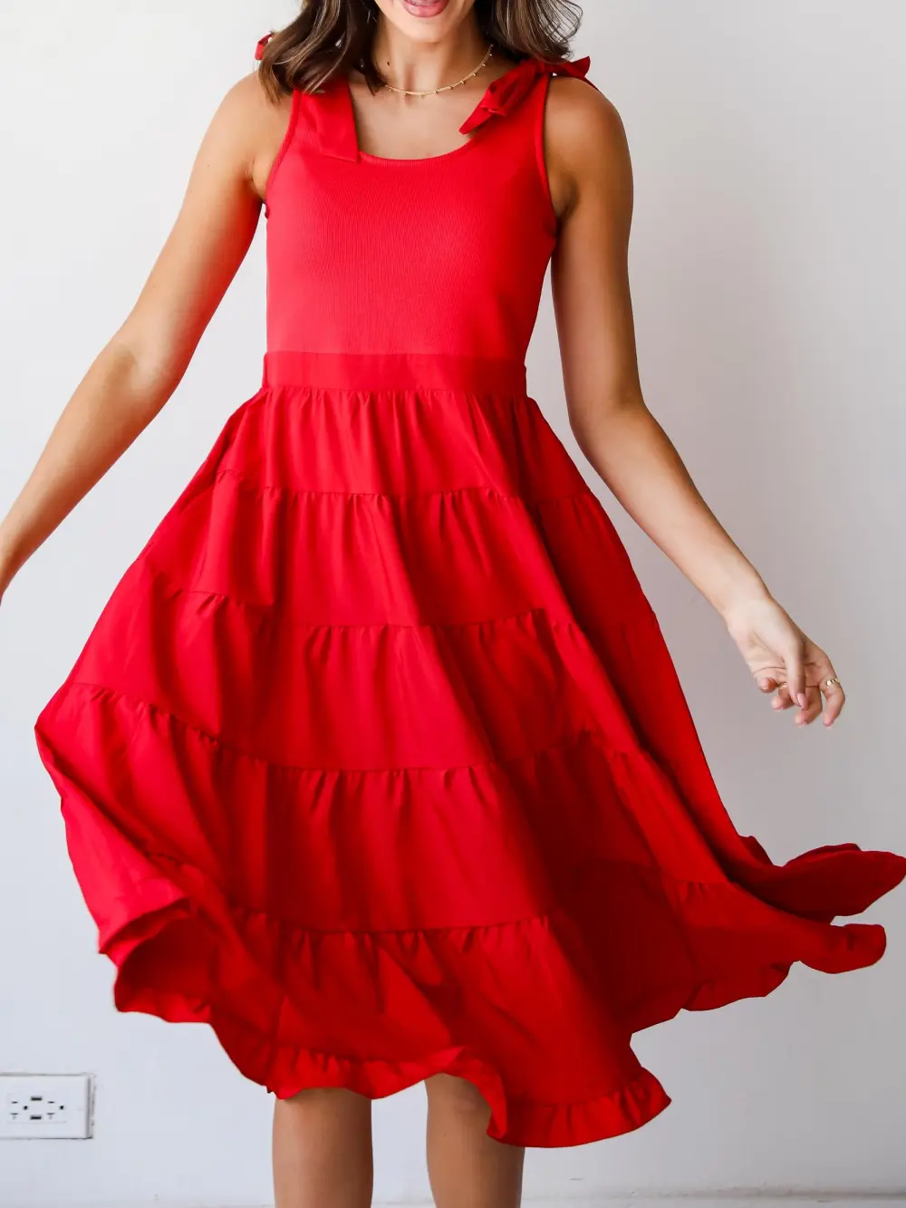Red Tiered Midi Dress