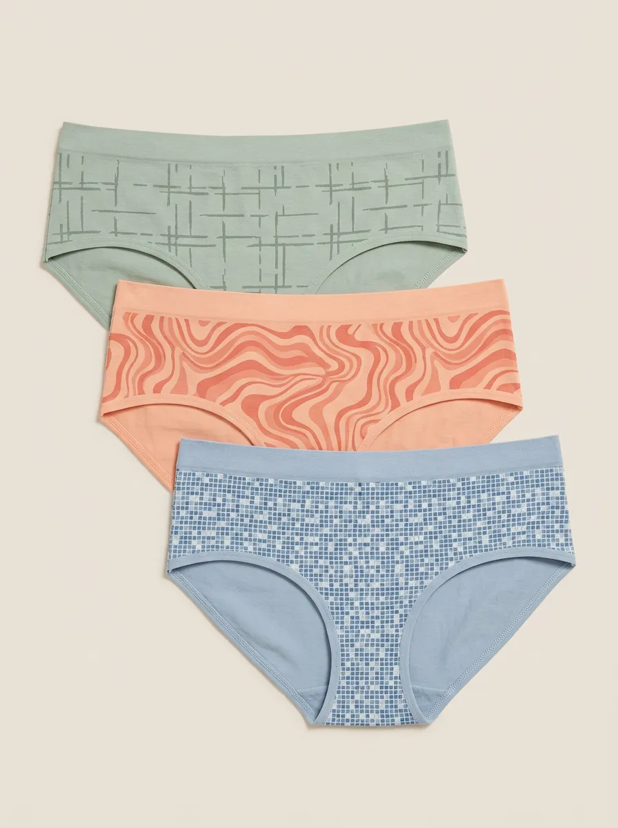 Women's Geometric Wavy Grid Print 3-Pack Briefs