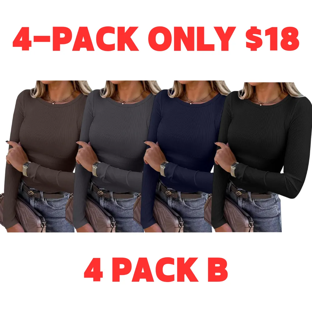 Women's Slim Fit Long Sleeve Crewneck Rib Knit Basic Tee